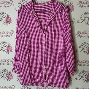 Mercer & Madison button down picnic purple white Pink Gingham Women's Top